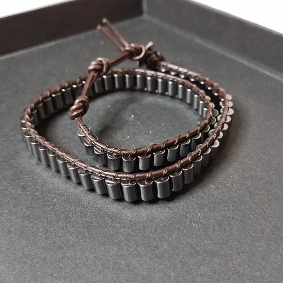 Dark Silver Tone And Brown 15 Inch Lulu Dharma Wrap Bracelet - Picture 11 of 12